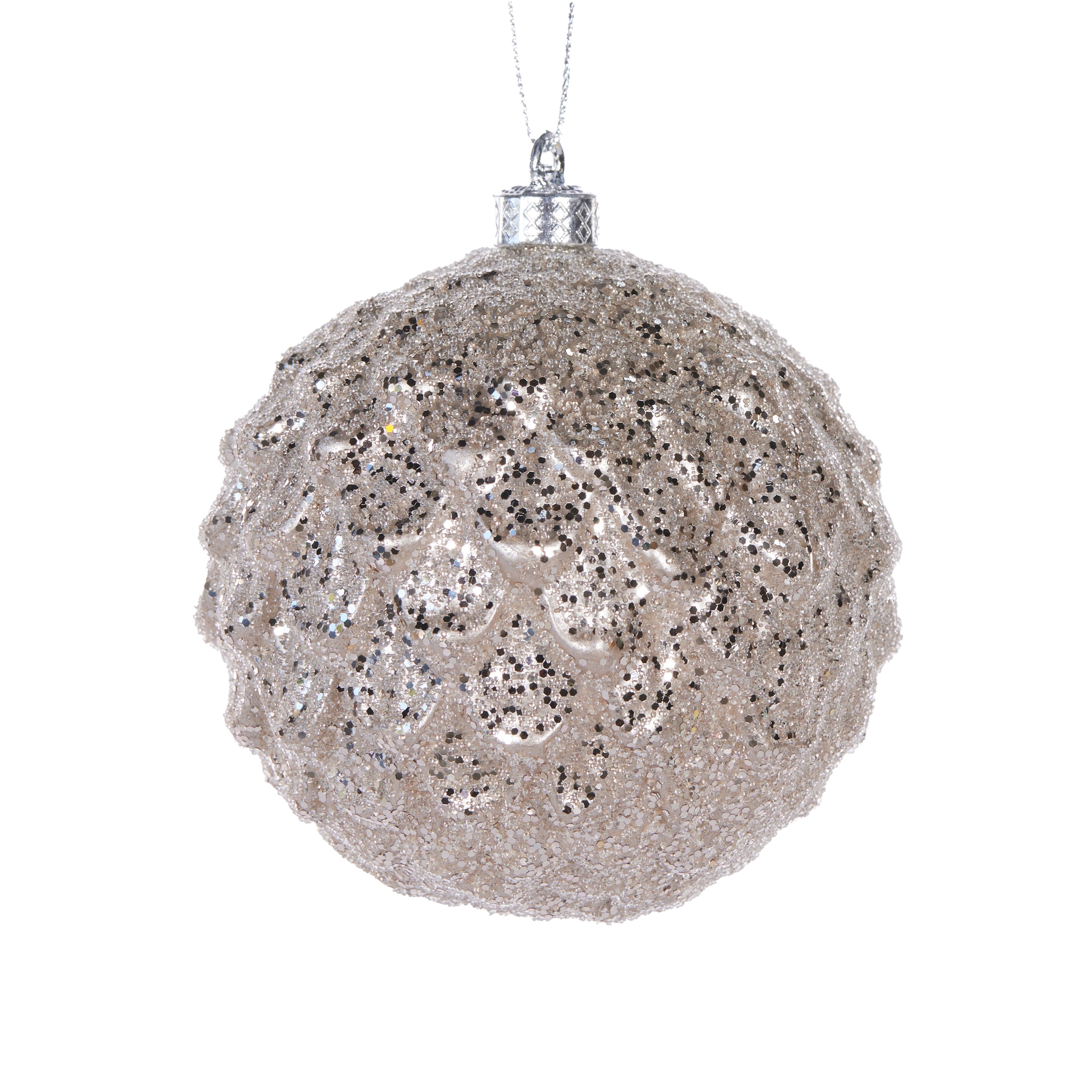 Holly & Ivy Champagne Scalloped Bauble 10cm Christmas Ornament