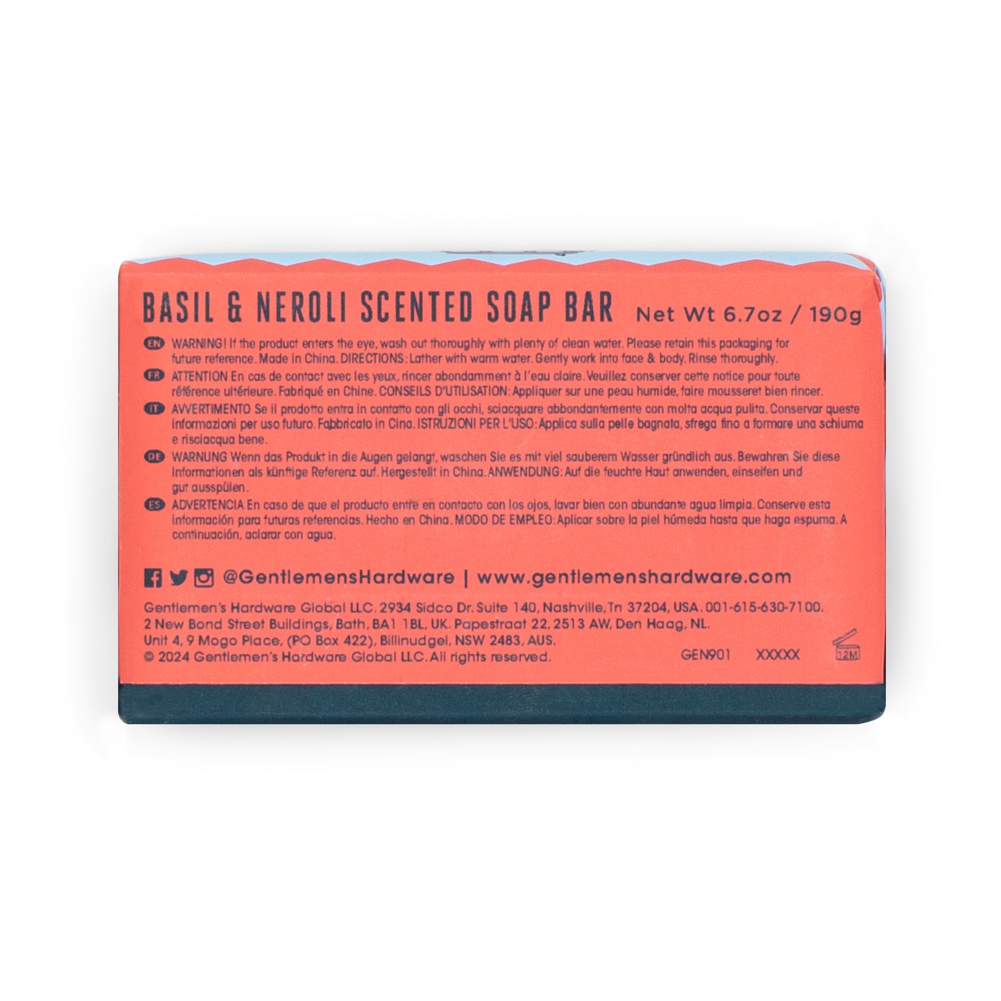Gentlemens Hardware Adventurer's Soap Bar Basil and Neroli back label