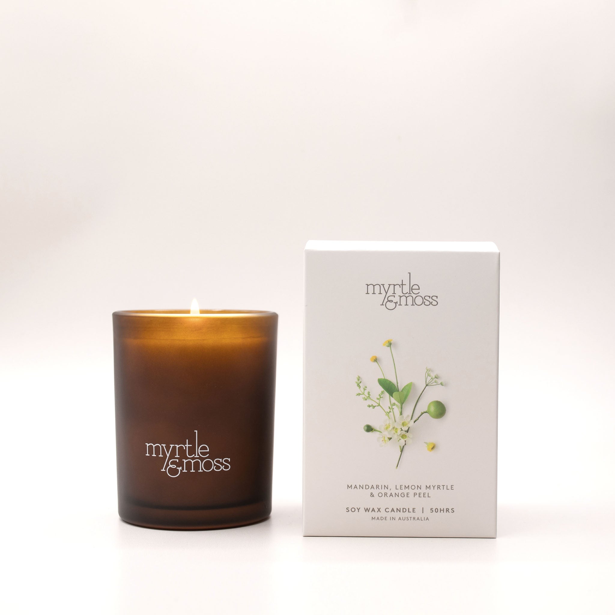 Myrtle & Moss Soy Wax Candle Mandarin Lemon Myrtle Orange Peel front