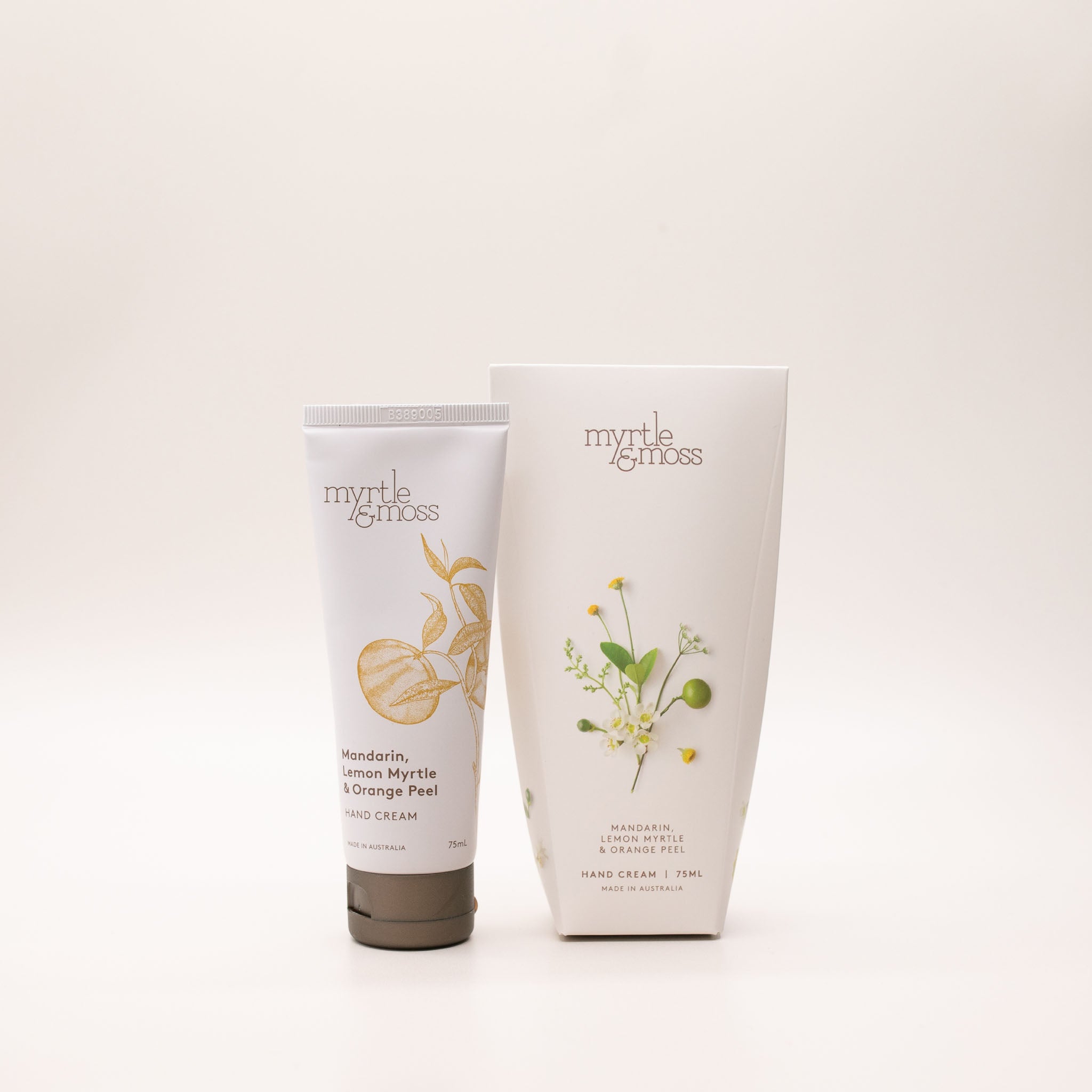 Myrtle & Moss Hand Cream 75ml Mandarin Lemon Myrtle Orange Peel box