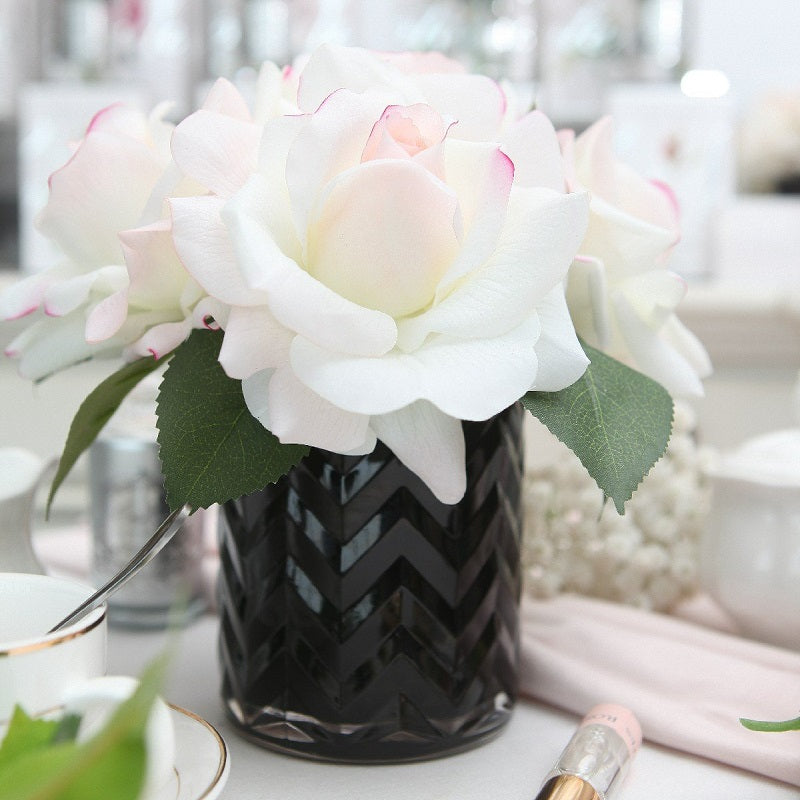 Herringbone Flower Black - Blush Roses