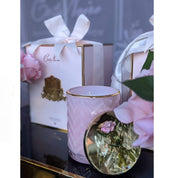 Herringbone Candle With Scarf - Pink Rose Lid - Pink