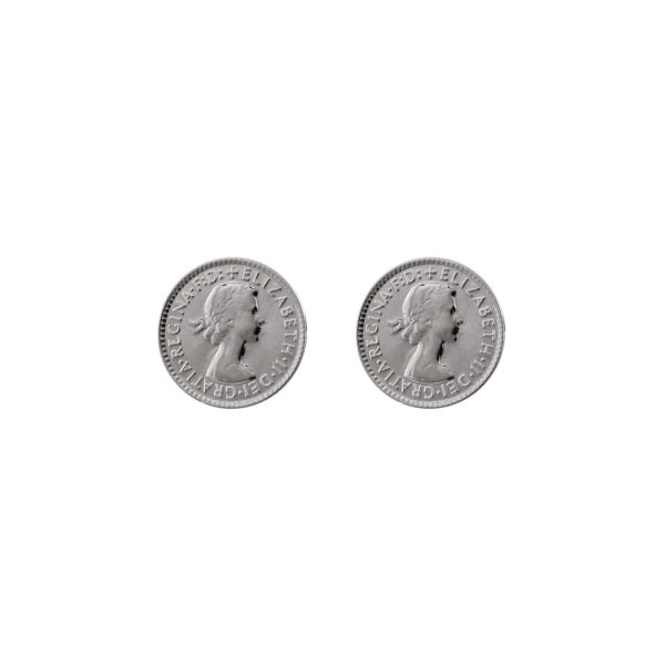 Threepence Studs Earrings - Silver